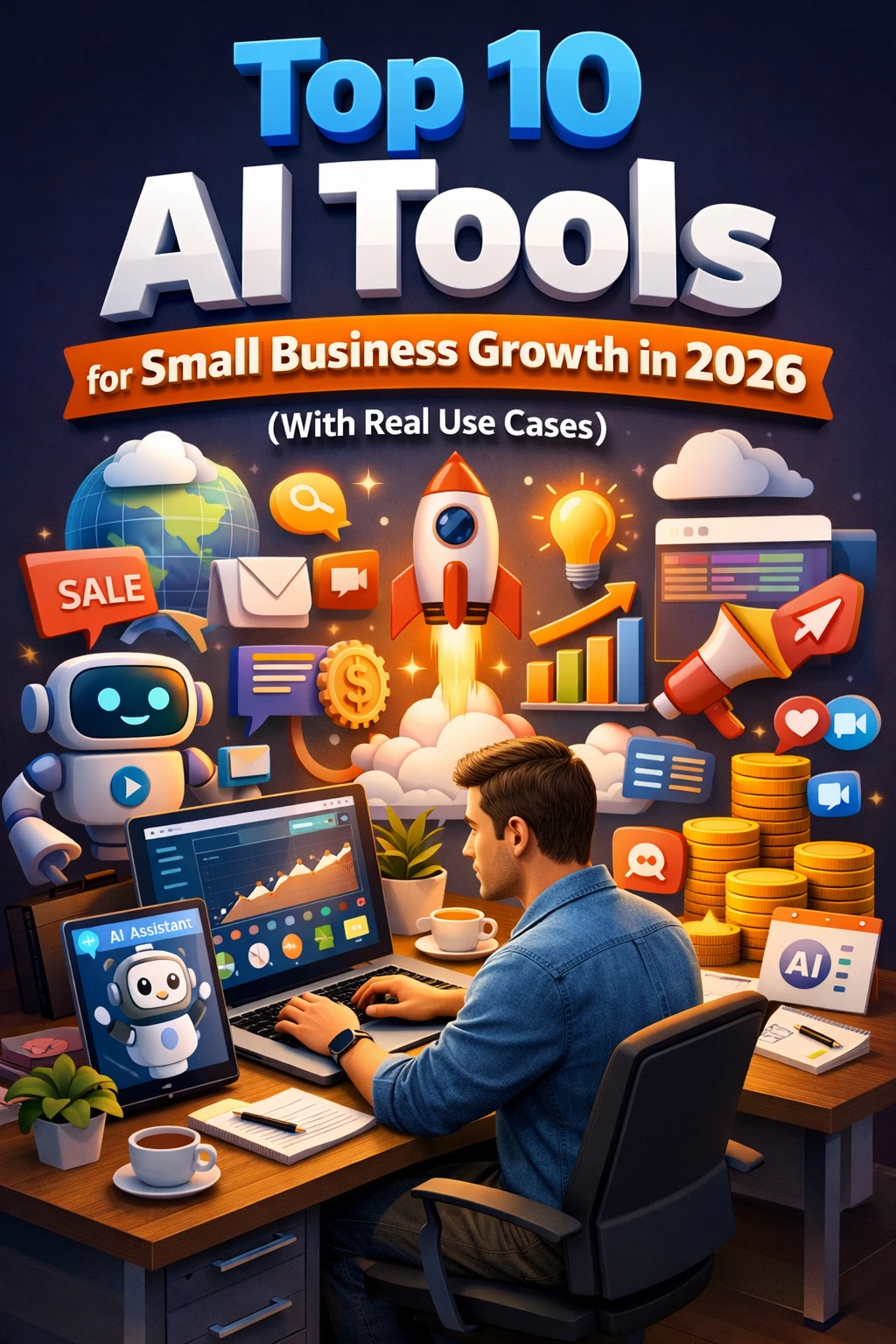 Small business owner using AI tools on a laptop to grow their business