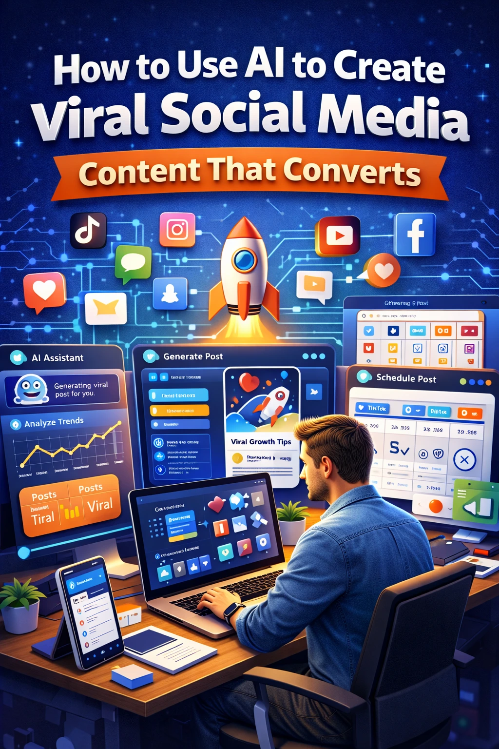 Content creator using AI tools to plan and publish social media posts