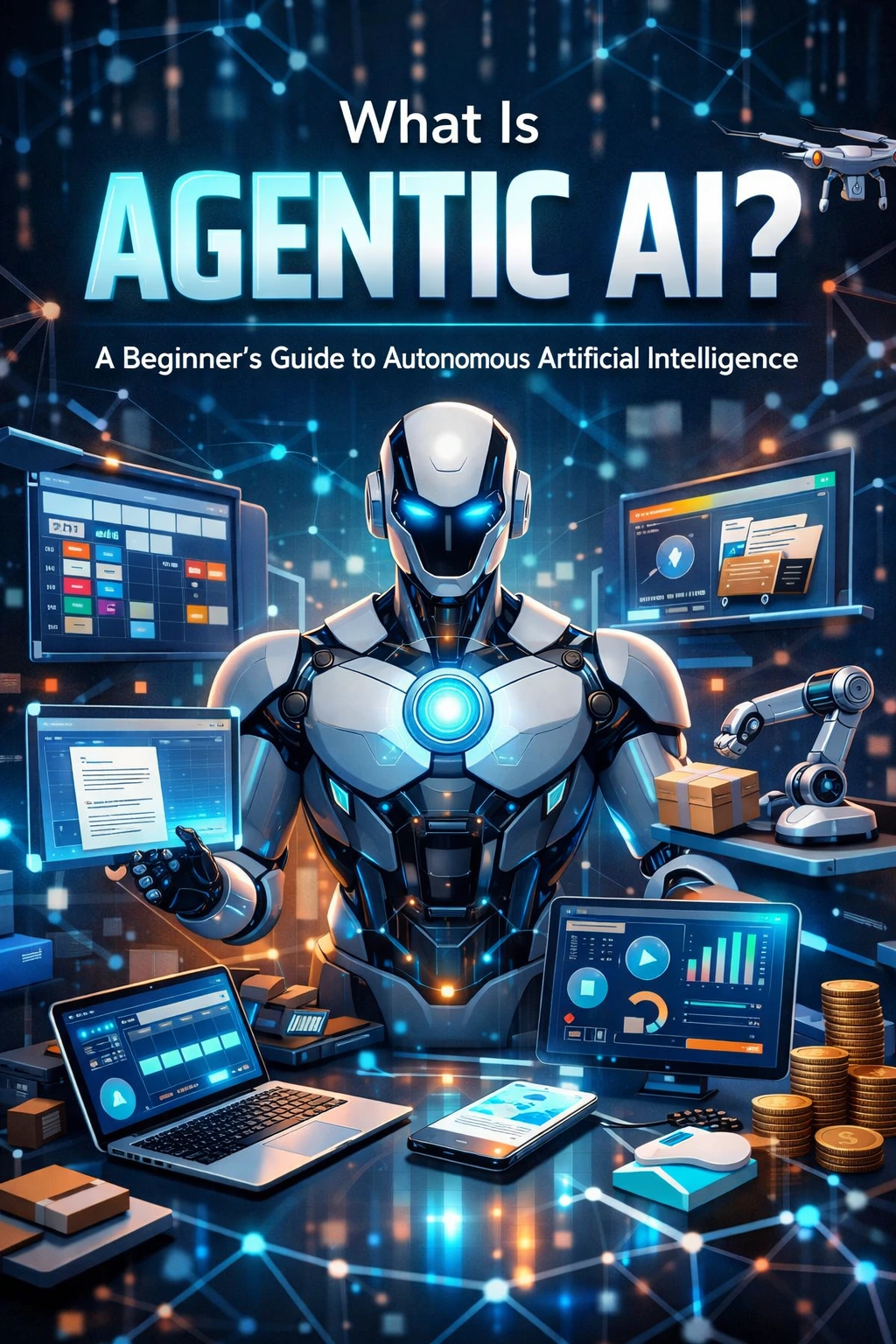 Illustration of agentic AI system working autonomously with workflows and automation