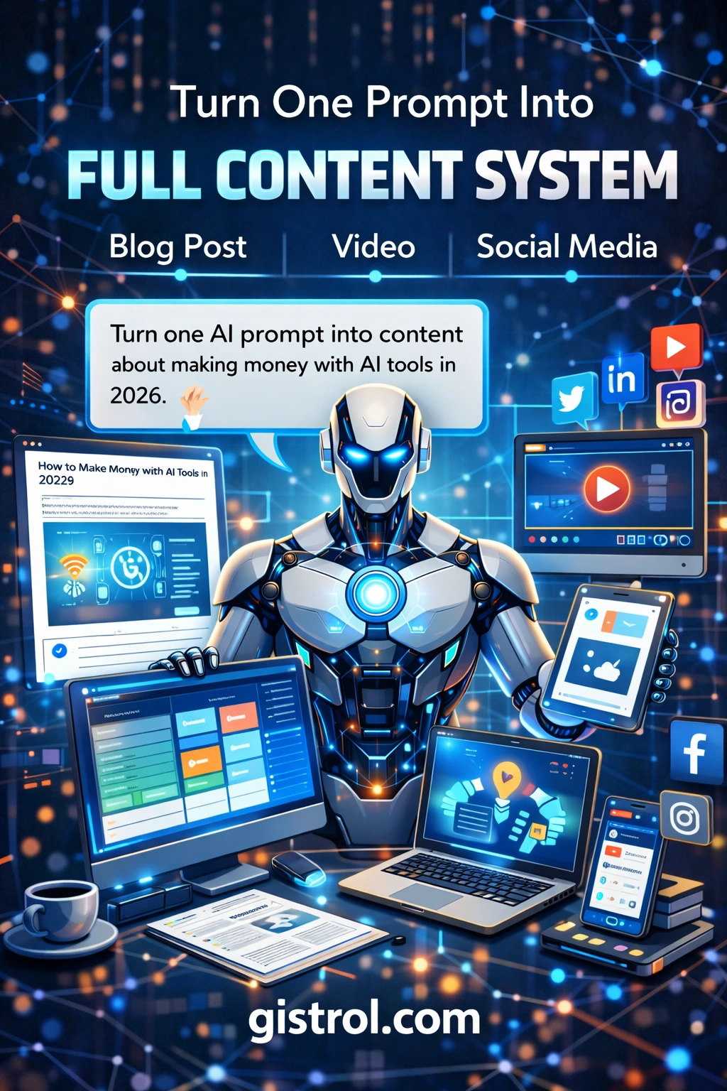 AI content system turning one prompt into blog video and social media posts
