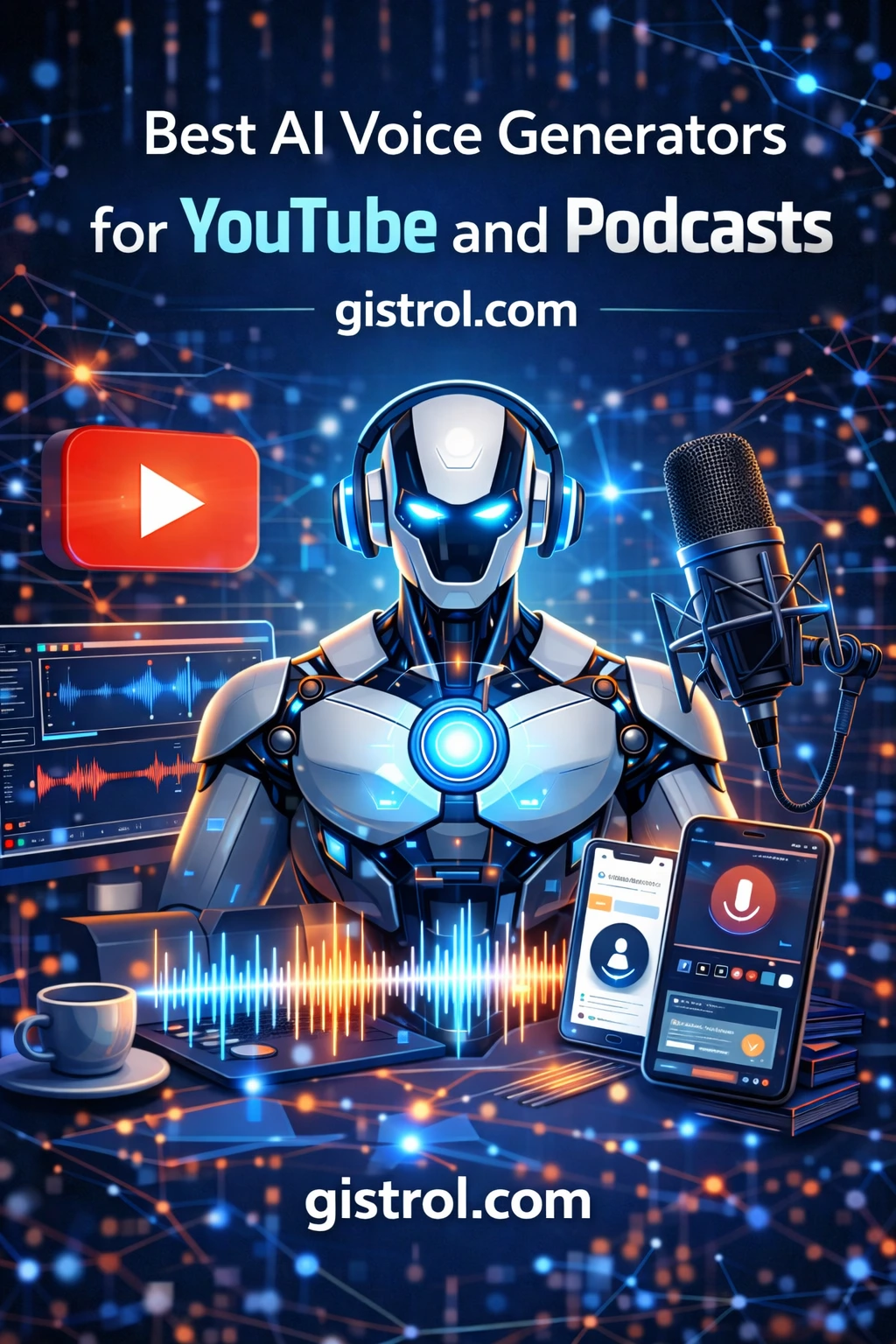 AI voice generator creating podcast and YouTube narration automatically