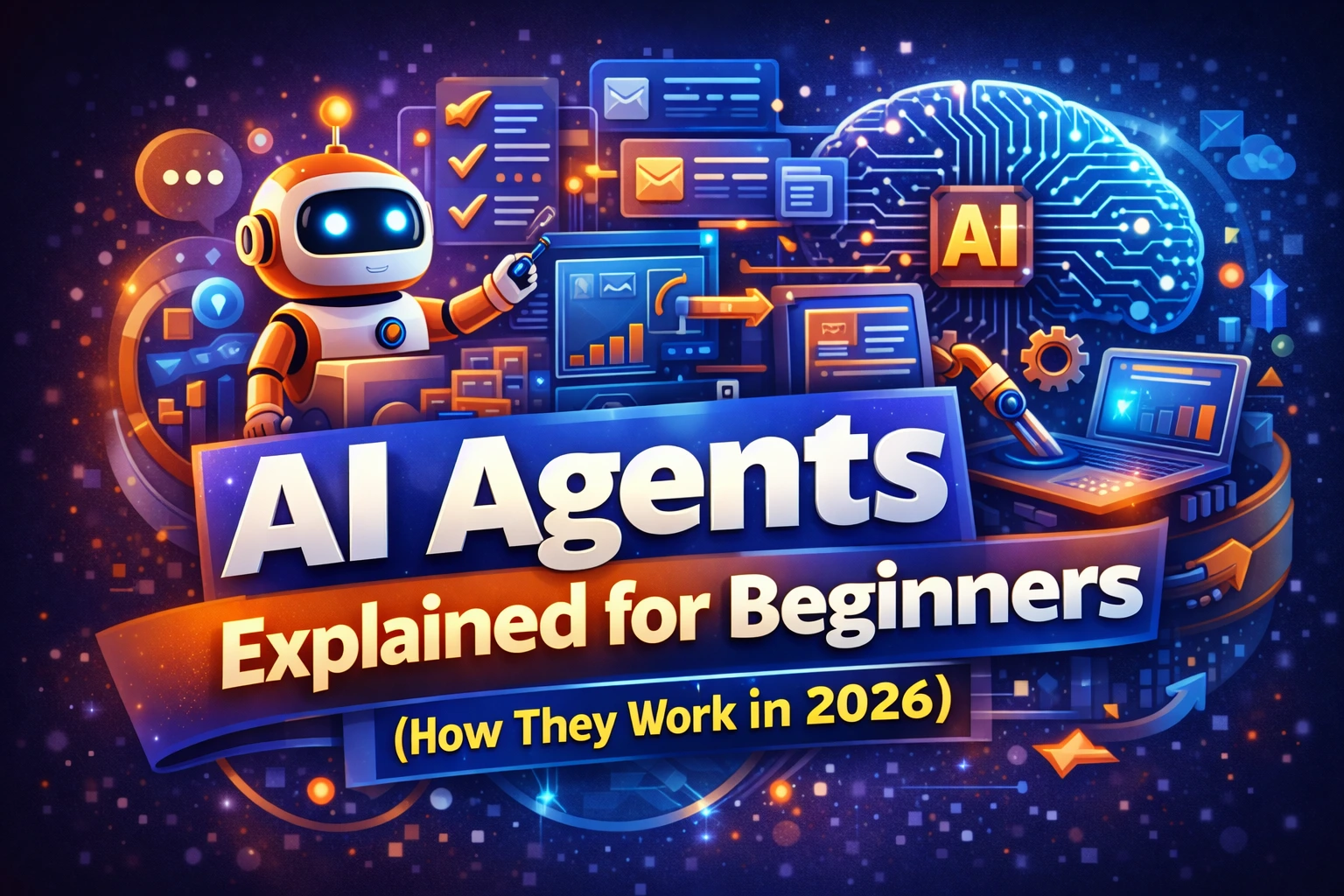 AI agents workflow illustration showing automation, decision making, and task execution with digital interface